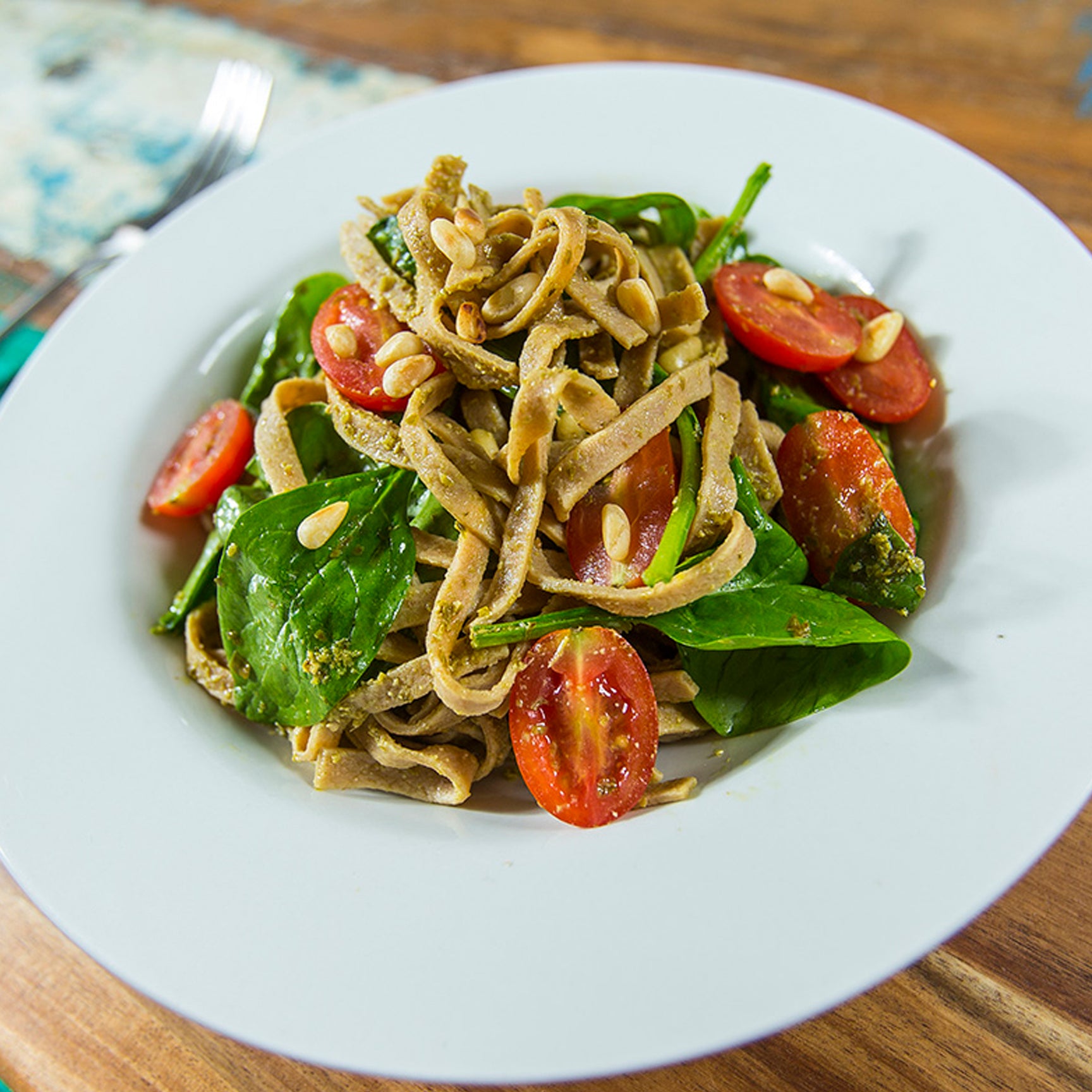Spinach, Tomato + Pesto Pasta