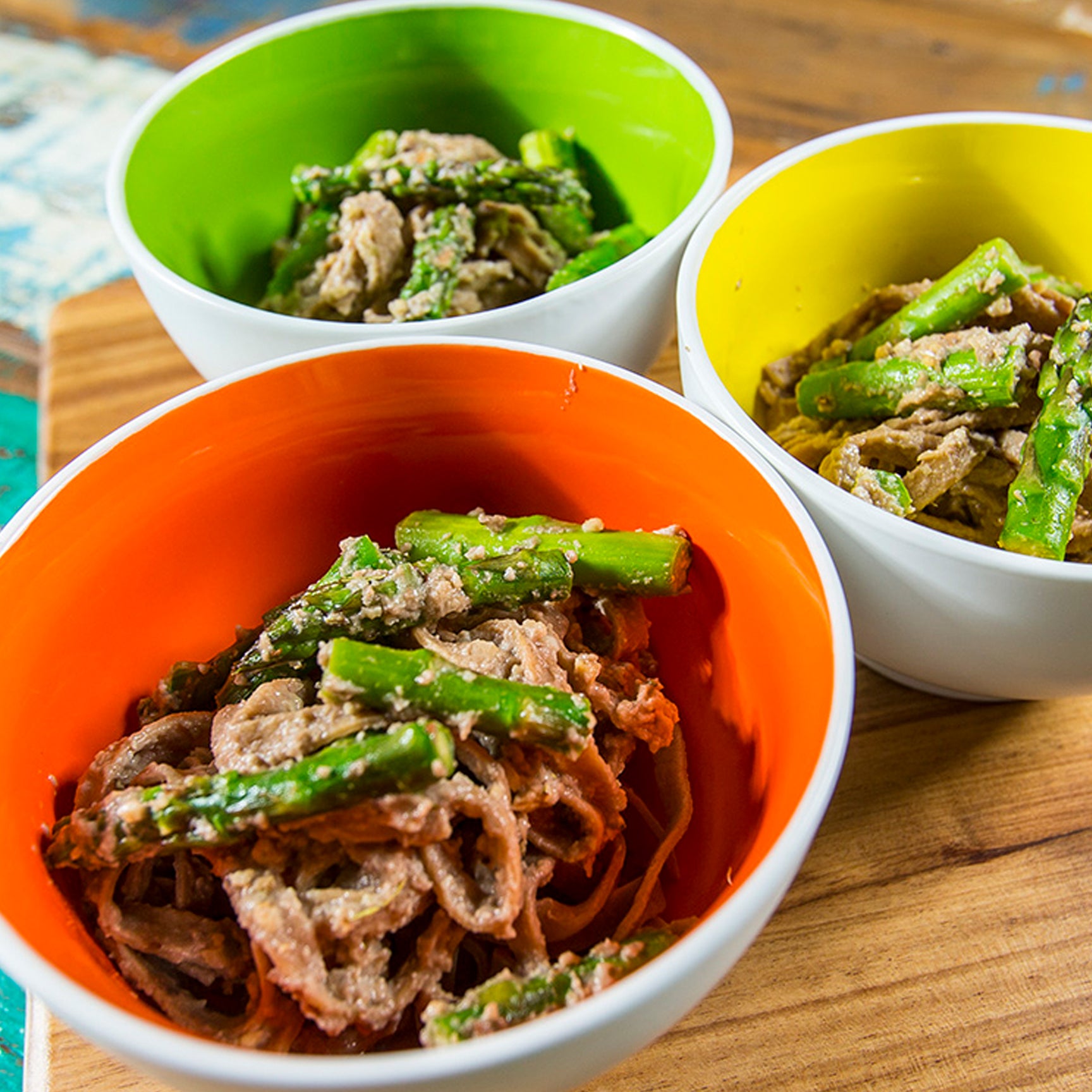 Pasta with Asparagus + Creamy Mushroom Sauce