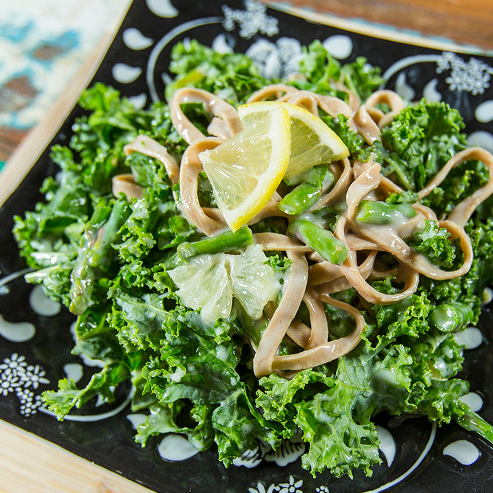 Pasta with Asparagus, Lemon + Kale